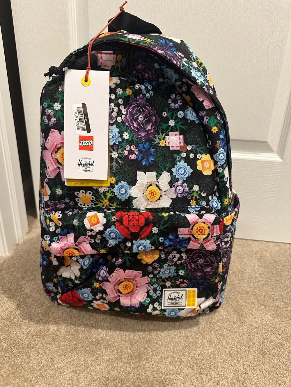 Lego Kids Black Floral Print Backpack with Multicolor Flowers
